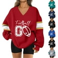 thumbnail image 5 of Women's Loose and Comfortable Letter V-Neck Sportswear Long Sleeve Sweatshirt with Football Print for Sporty Style,Red,S, 5 of 8