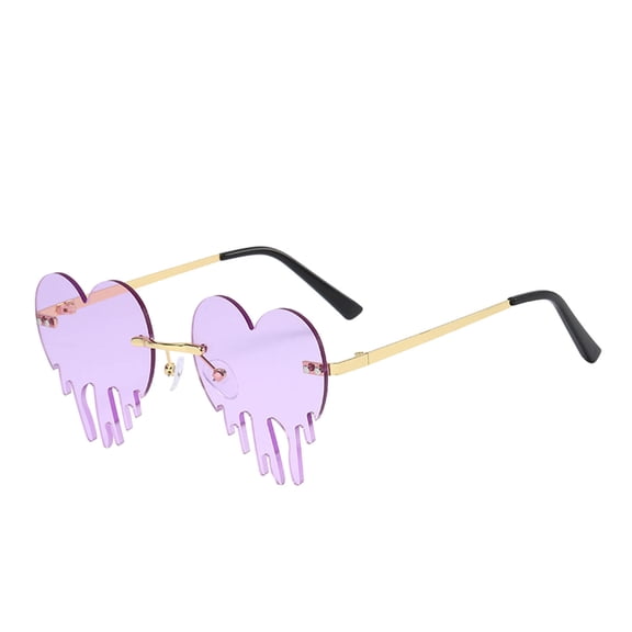 Melting Heart Sunglasses for Women Men, Rimless Irregular Metal Sun Glasses, Dripping Heart Shape Colorful Bling Eyewear for Party, Prom, UV Protection Glasses Lunettes de Soleil Eyewear, Purple