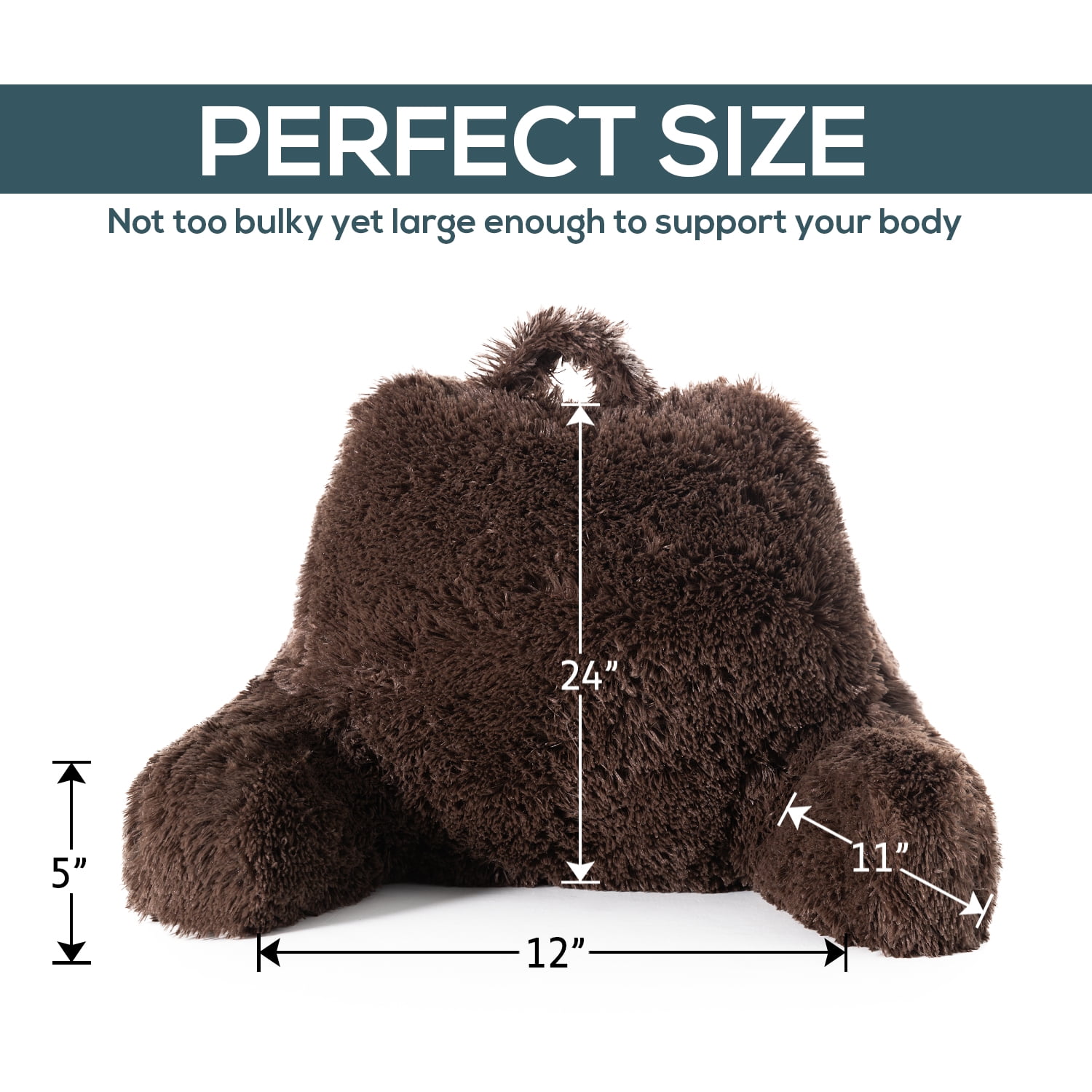 Cheer Collection Fluffy Reading Pillow - Long Shaggy Hair TV and Gaming Pillow with Armrest
