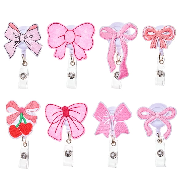 8Pcs Pink Badge Reel Retractable Nurse Badge Reels Cute Badges Holder for Nurses Medical Workers Nursing Student