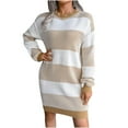 thumbnail image 4 of Henpk Summer Dresses for Women Striped T Shirt Dress Casual Midi Dress Short Sleeve Sundress with Pockets Fashion Casual Loose Stripe Splicing Sweater Knit Dress Beige L, 4 of 6
