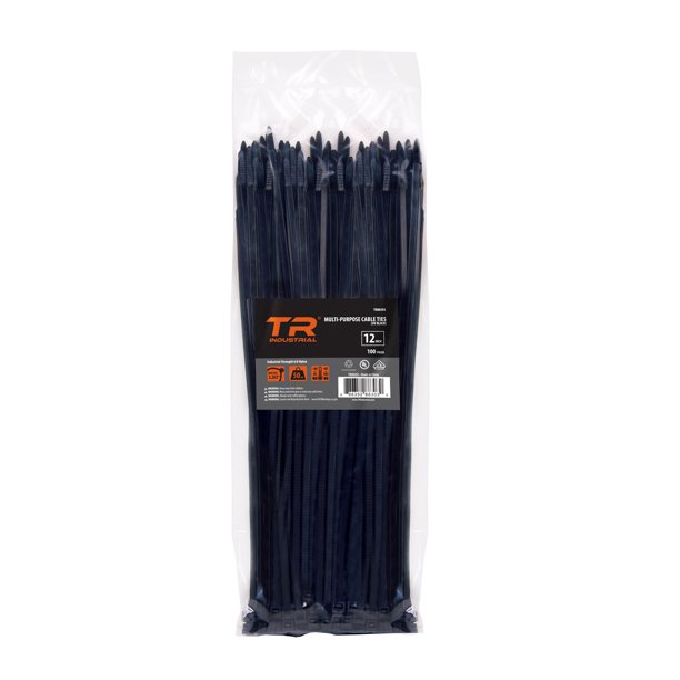 TR Industrial 88303 MultiPurpose Cable Ties, 100pk, 12", Black