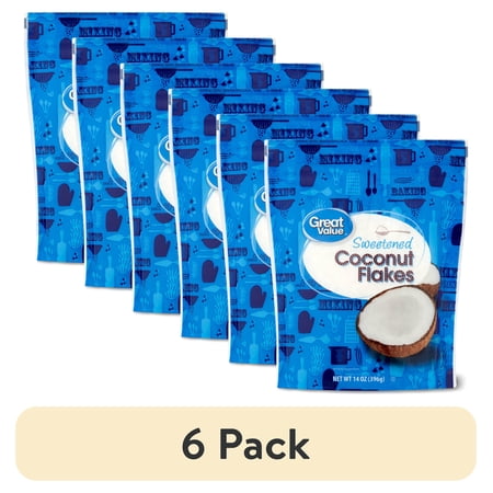 (6 pack) Great Value Sweetened Coconut Flakes, 14 oz