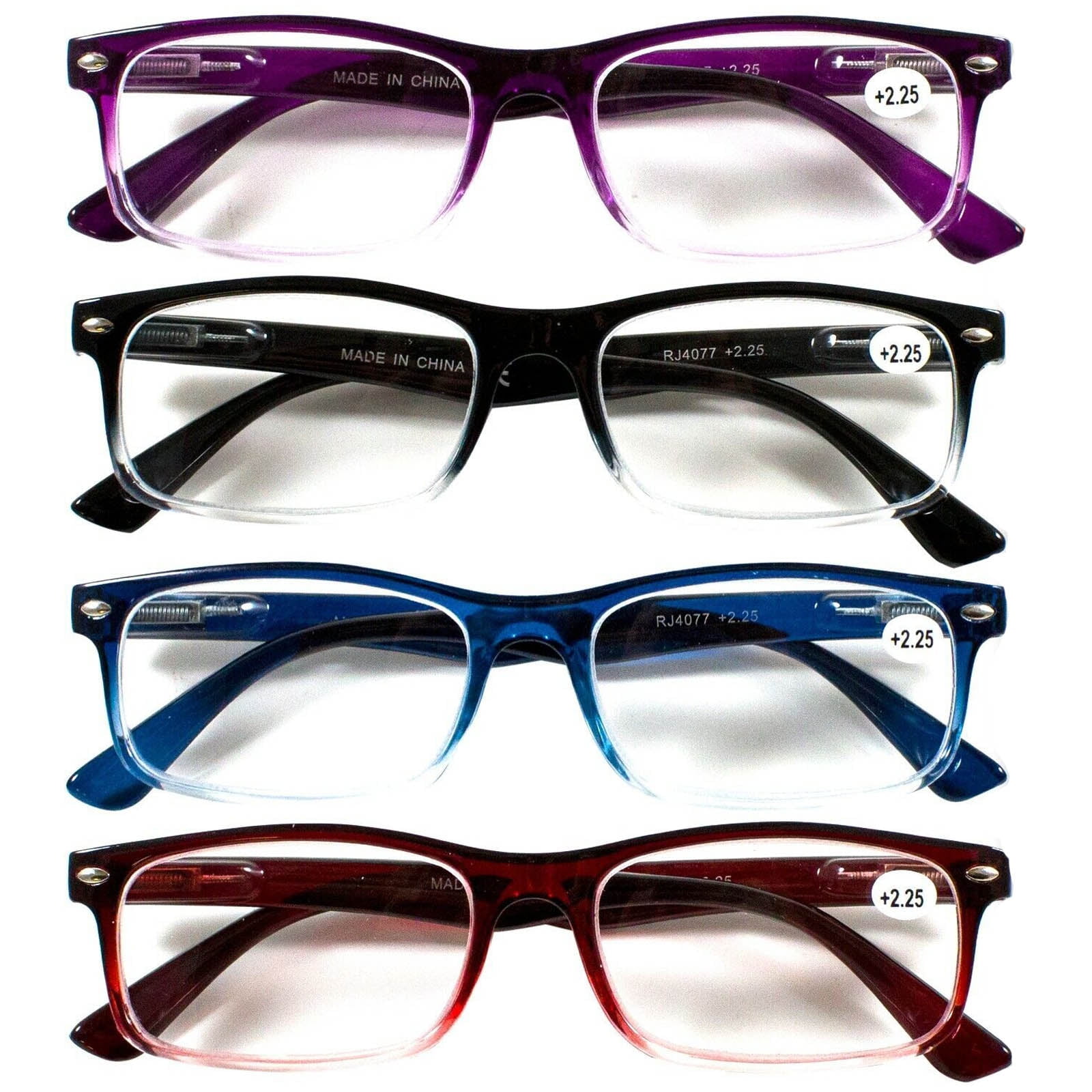 4 Pair Rectangular Spring Hinge Power Reading Reader Glasses For Mens Womens 2.50