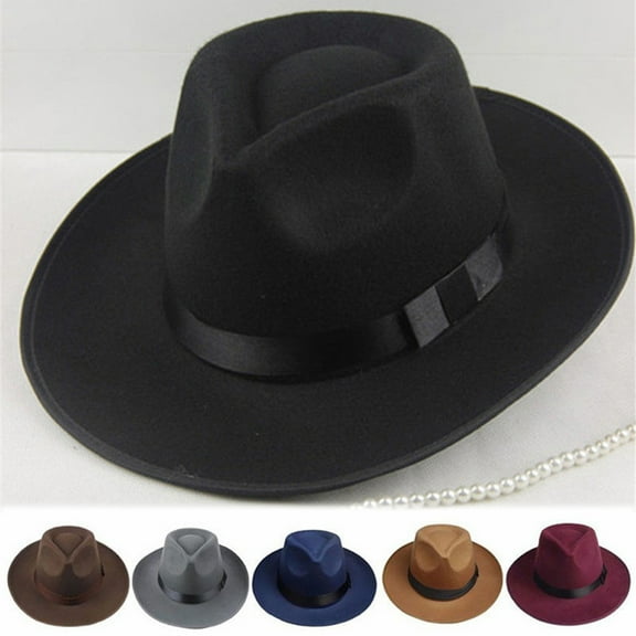 Meidiya Mens Womens Classic Wide Brim Hard Felt Hat Floppy Panama Hat with Ribbon Decor Fashion Formal / Causal Fedora Hat Sun Cap