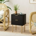 thumbnail image 3 of Nightstand, Modern Night Stand with Drawers, Bedside Table, Gold Small Side Table for Bedroom, Living Room End Table (2 Drawers, Black Stripe), 3 of 9