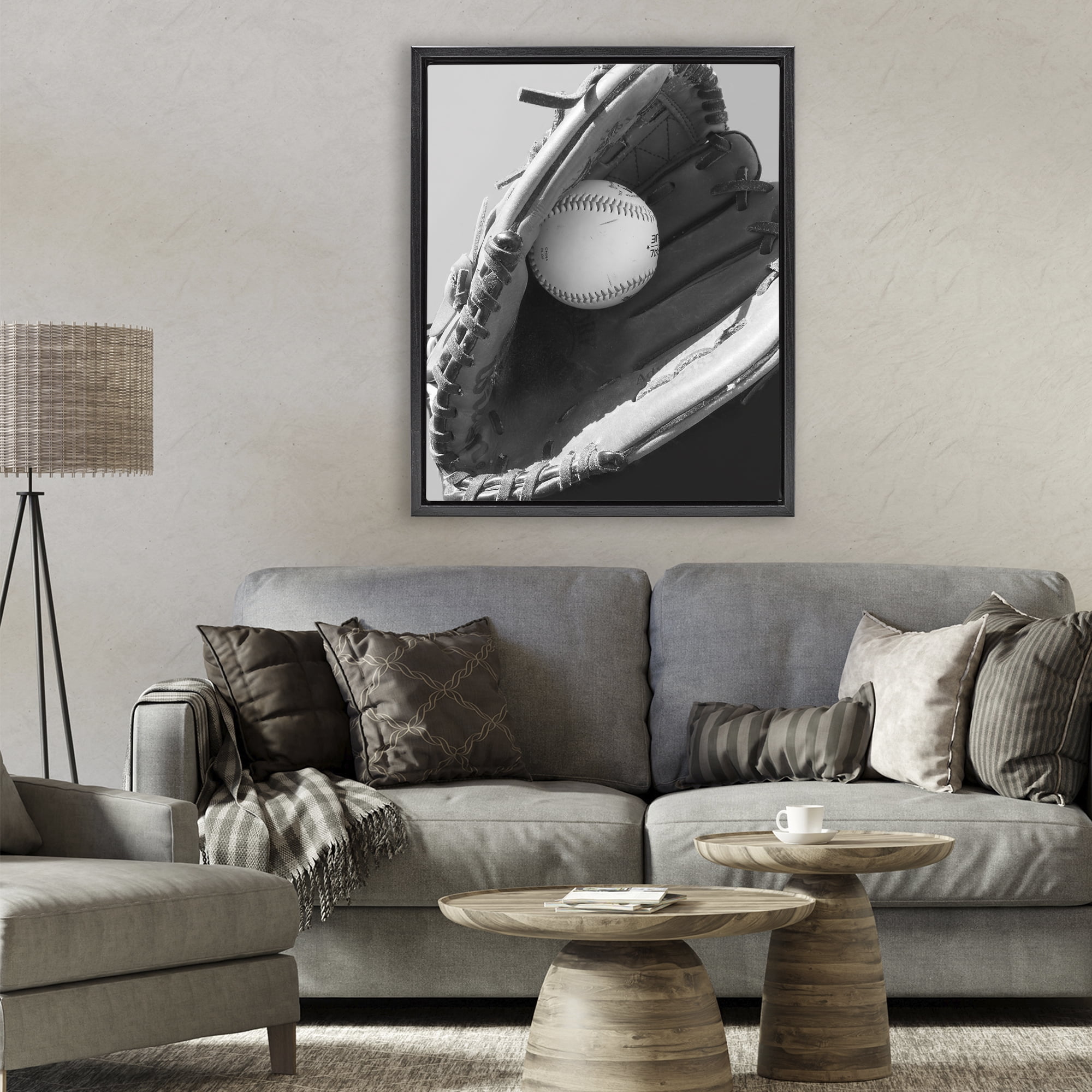 Stupell Industries Nice Catch Baseball Black Framed Floater Canvas Wall Art, design by Marcus Prime