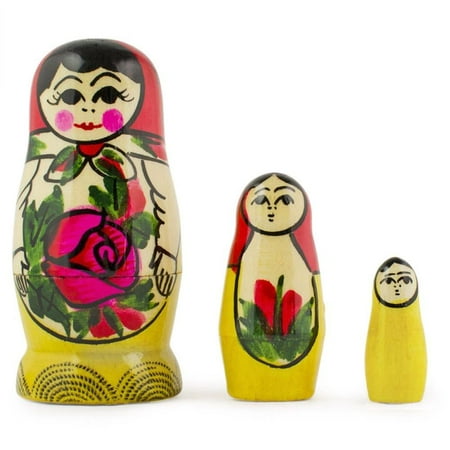 - 3'' Set of 3 Miniature Semenov Traditional Wooden Matryoshka Russian Nesting Dolls