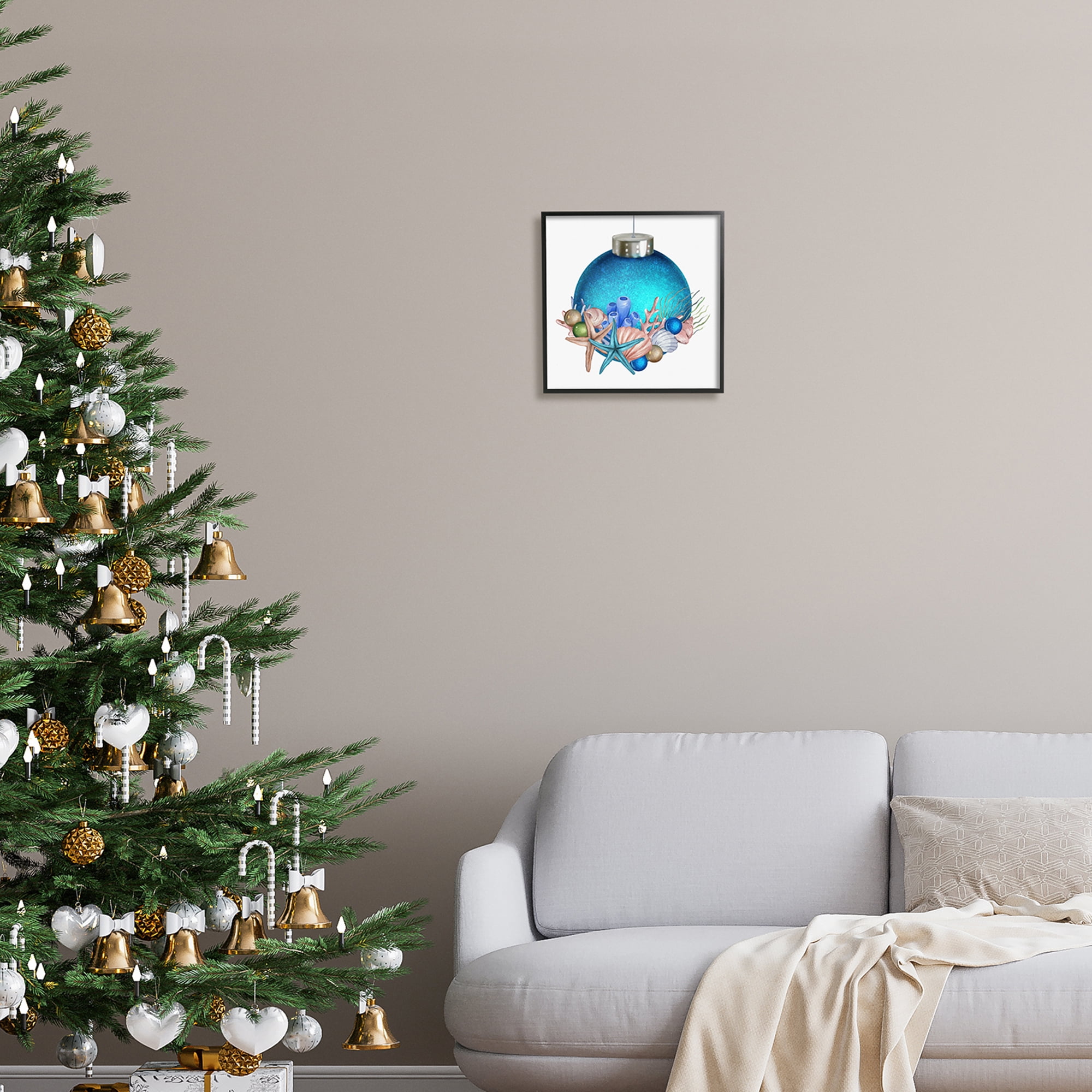 Stupell Industries Nautical Sea Life Holiday Ornament Holiday Painting Black Framed Art Print Wall Art