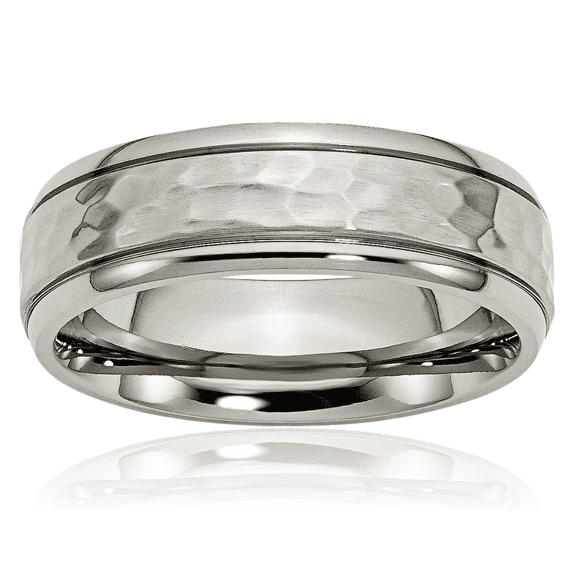 titanium hammered 7mm edge wedding band ring