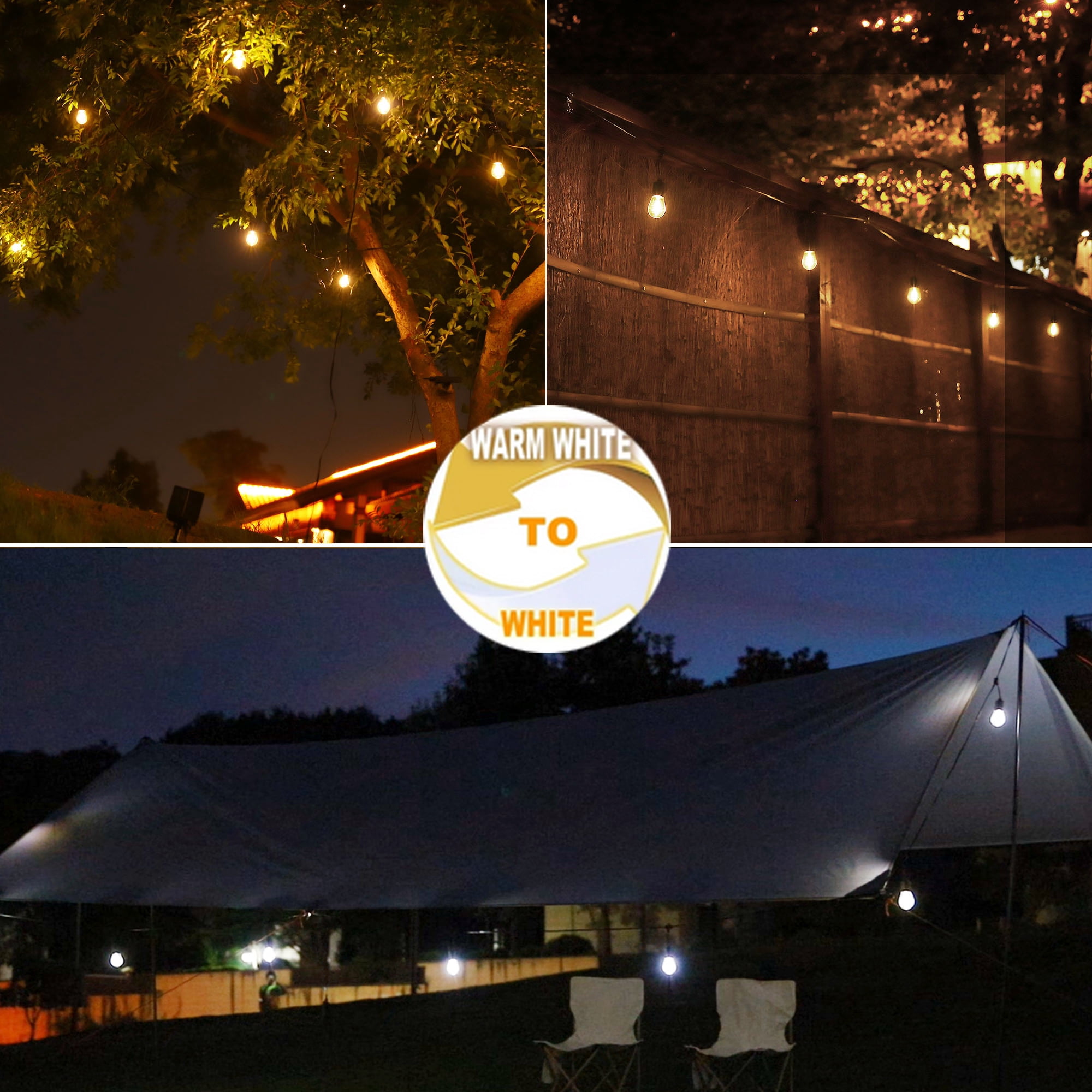 72FT Solar Powered LED Ourdoor String Lights 3 Color Changing Waterproof for Garden Patio Backyard Bistro Patry(20+2 LED Bulbs)