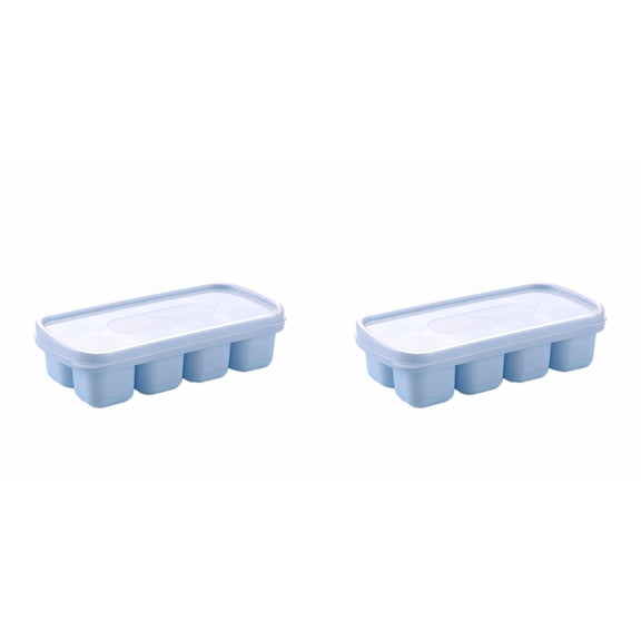 2 Pcs Silicone Ice Cube Tray with Lid, 8 Cell Easy Press Release Ice Mold, Food Grade Freezer Tray, Storage Container for Purees Milk Yogurt Jelly, 5.5"x2.8"x1.3", Blue