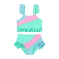 thumbnail image 3 of dmqupv Teen Girl Bikini Set Girls Swimsuit Comfortable Breathable Stylish Color Blocked Ruffled Two Piece Swimsuit Light Green,Size for 5-6 Years, 3 of 8