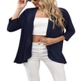 thumbnail image 4 of Womens Lightweight Open Front Cardigans 3/4 Sleeve Ruffled Hem Roomy Casual Cardigan Without Button, 4 of 6