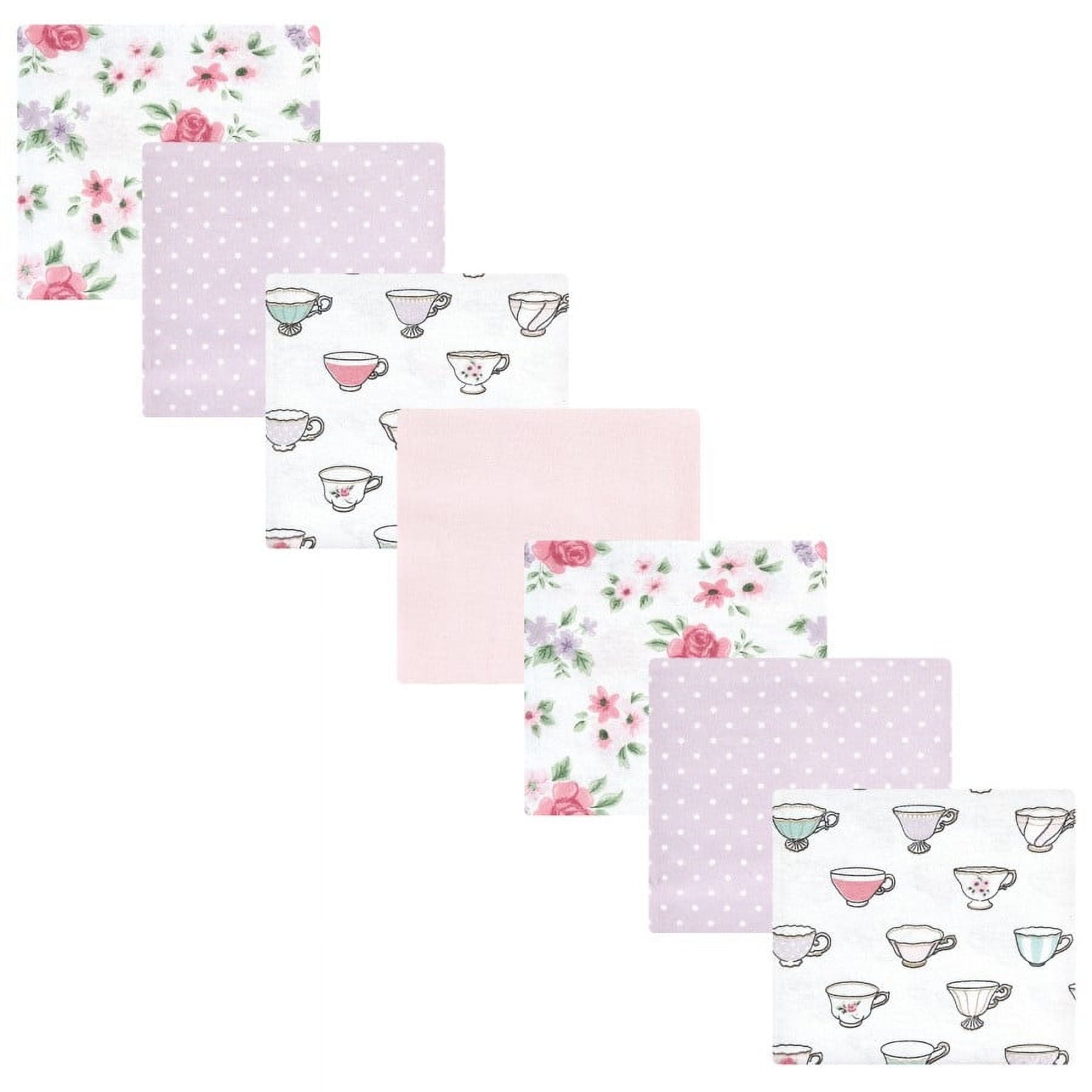 Hudson Baby Infant Girl Cotton Flannel Receiving Blankets Bundle Set, Tea Party Burgundy Floral, One Size