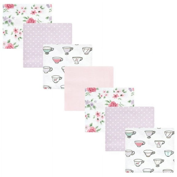 Hudson Baby Infant Girl Cotton Flannel Receiving Blankets Bundle, Tea Party, One Size