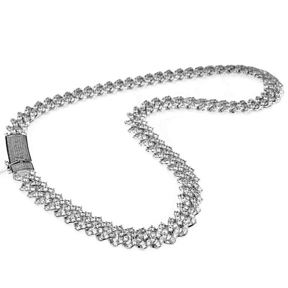 Mens 14K White Gold Plated Hip Hop Chain Micro Pave CZ Choker 12MM  Zig Zag Necklace 20"