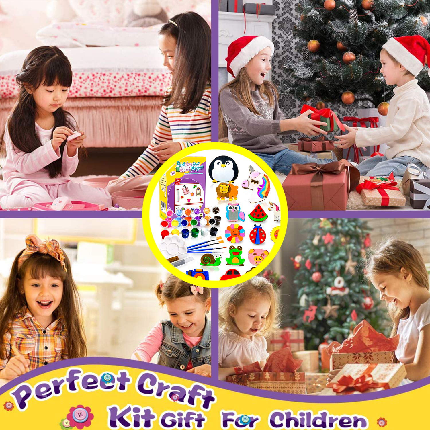 JOYIN joyin paint your own wooden magnet, 24 wood painting kits for kids  ages 4-12, arts and crafts for kids ages 8-12 for christma