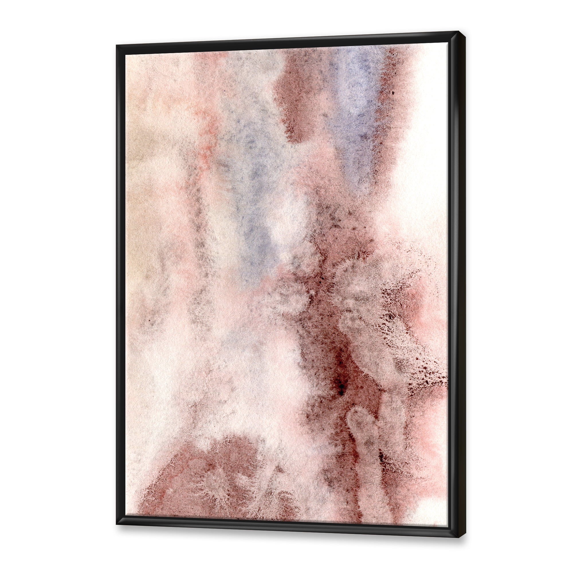 Designart 'Pastel Abstract With Pink Blue and Dark Red Spots' Modern Framed Canvas Wall Art Print