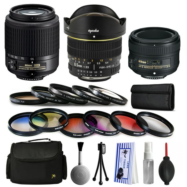 gewoontjes korting Gezag Nikon 55-200mm Lens 2156 + 50mm f/1.8G + 6.5mm f/3.5 Fisheye Lens Bundle  Package + Filters & Accessories for Nikon DF D7200 D7100 D7000 D5500 D5300  D5200 D5100 D5000 D3300 D3200 D3100