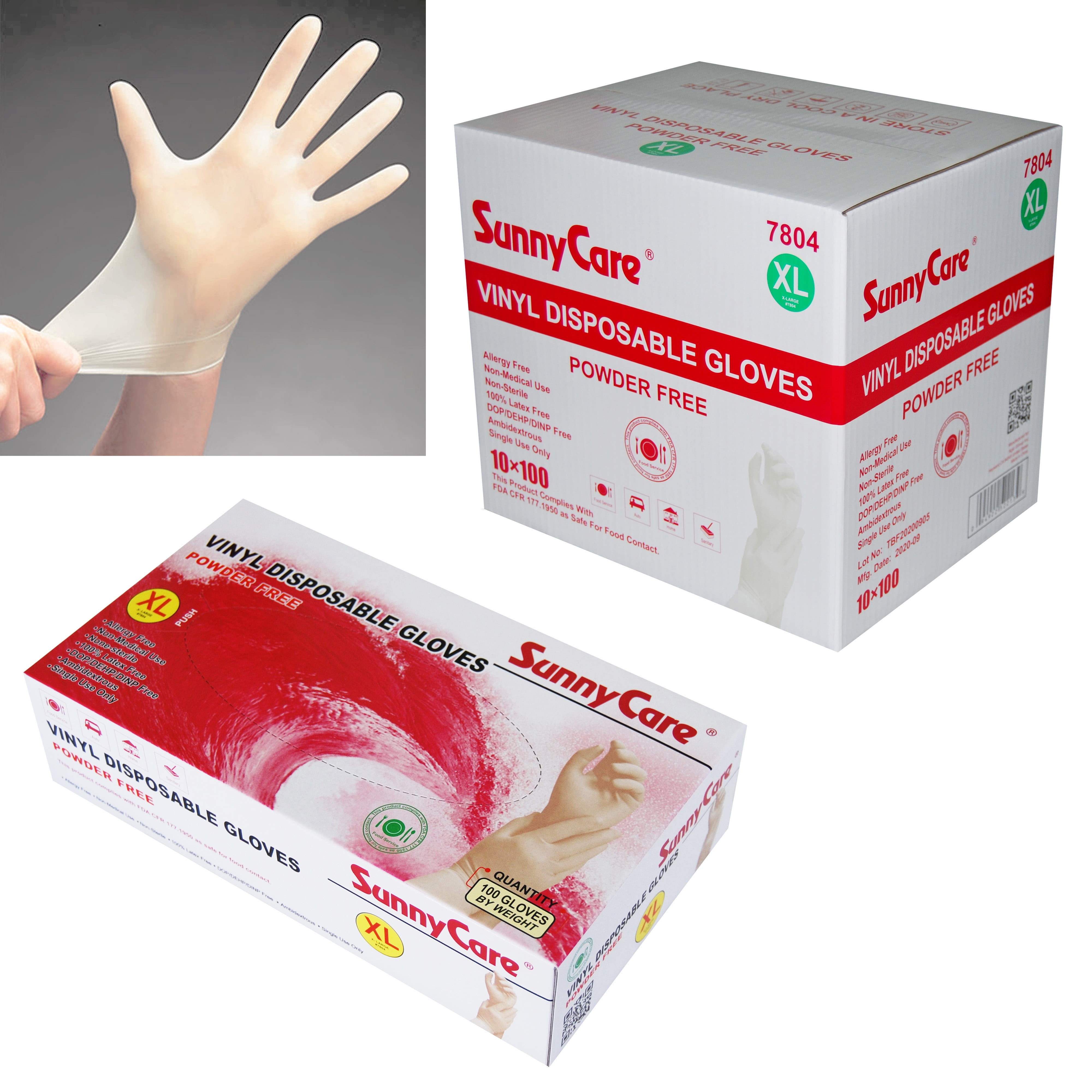 1000pcs SunnyCare #7804 Vinyl Disposable Gloves Powder Free(Latex Nitrile Free)XL