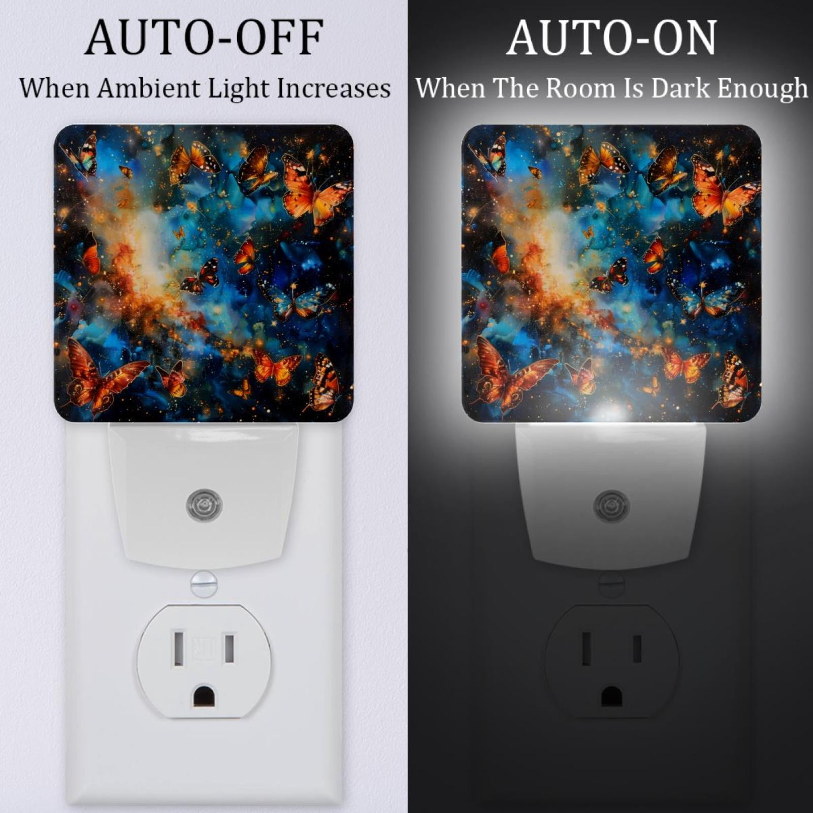 PhooArto Galaxy Colors Dancing Butterflies Plug in LED Night Light Auto Sensor Dusk to Dawn Decorative Night for Bedroom, Bathroom, Kitchen, Hallway, Stairs, Baby's Room, Energy Saving