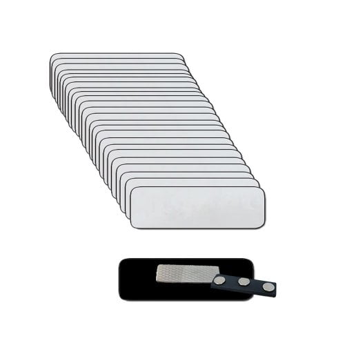 Name Tags with Super Strong Magnetic Fastener - 25pk Kit Includes Printable Clear Labels 1x3 Silver Plastic Blank Badges with Magnets Attached 1/4th Rounded Corners