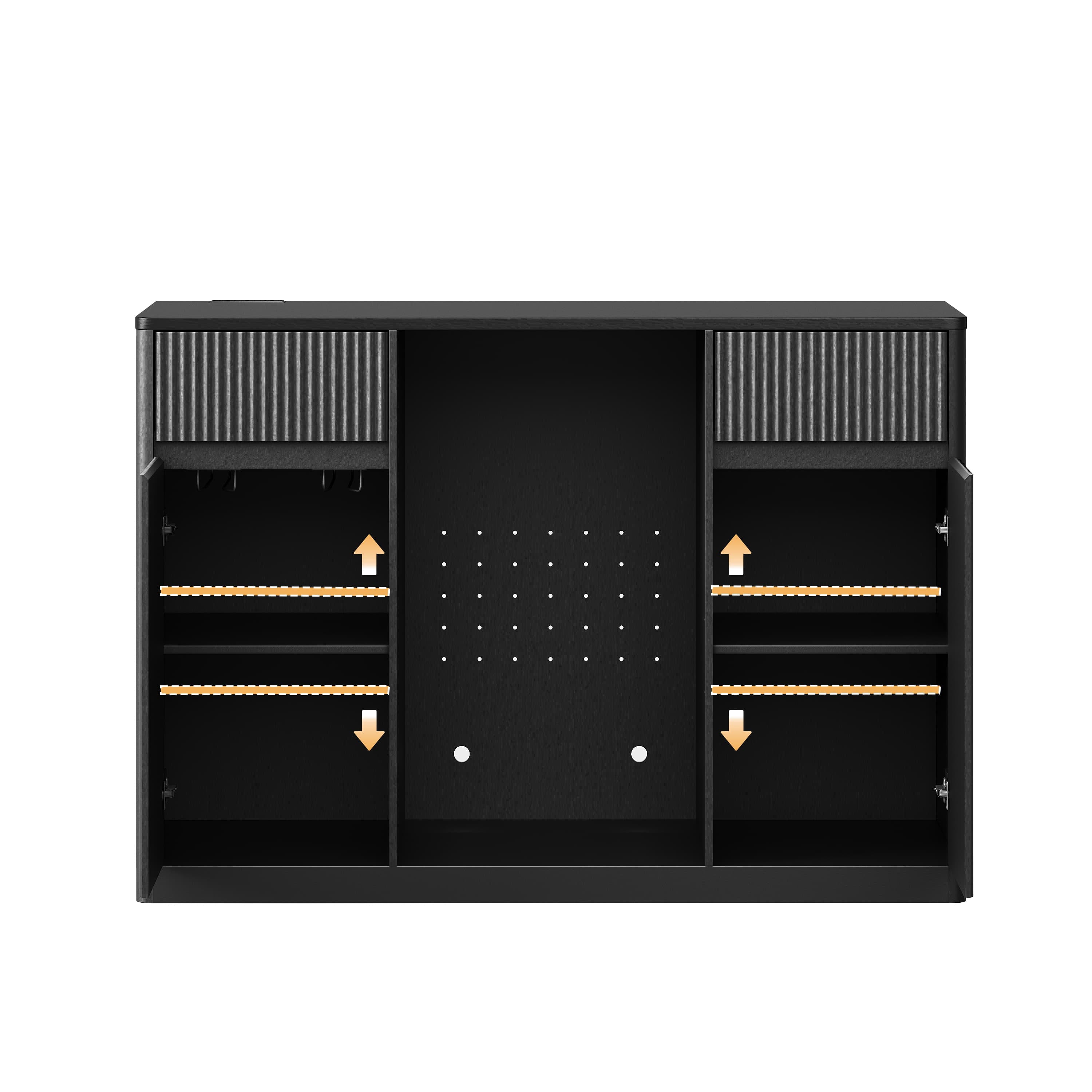Aukfa 53.2" Modern Fluted Bar Cabinet,Wine Cabinet with Fridge Compartment, Power Outlets & Wine Storage for Kitchen Dining Room,Black