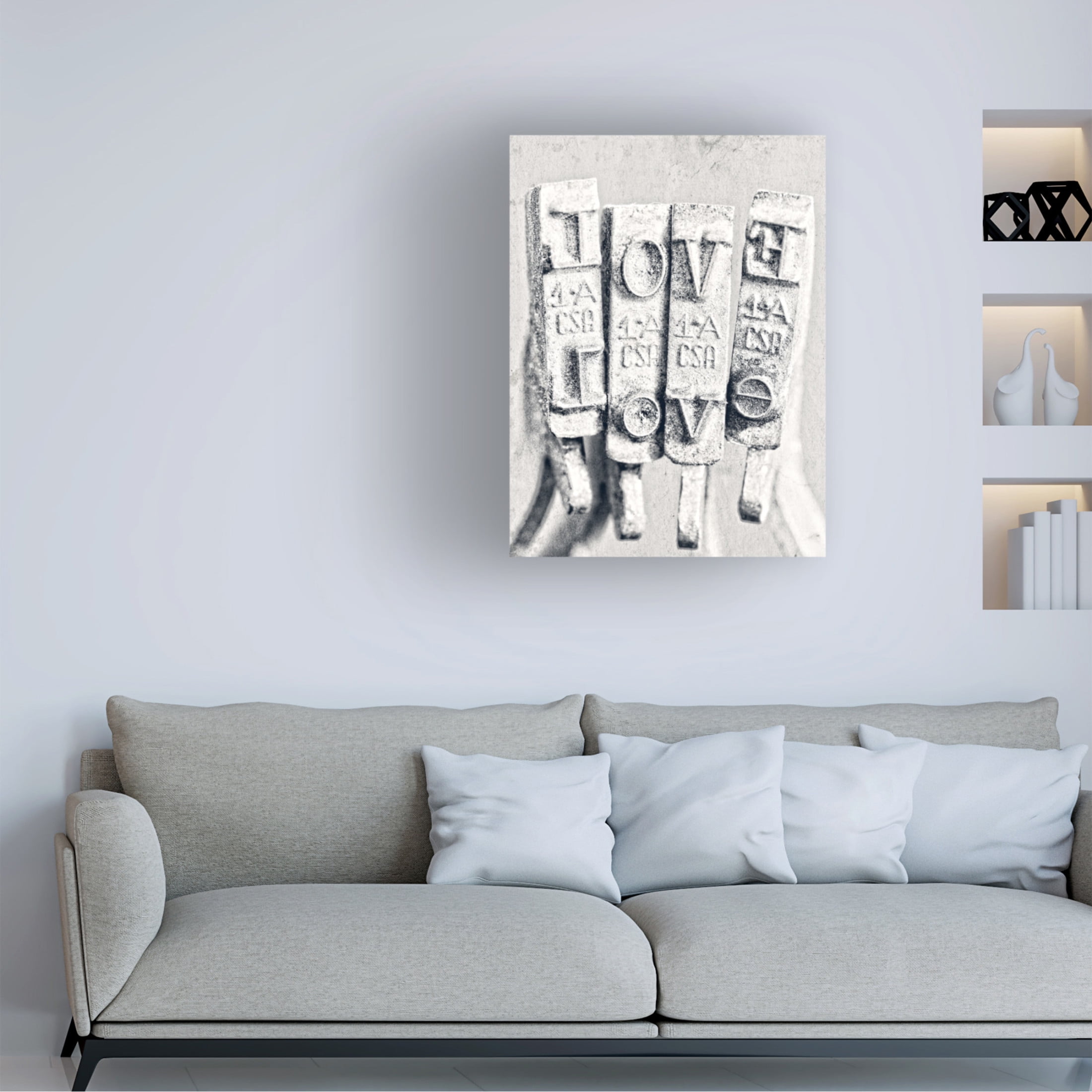 Canvas Wall Art - Tom Quartermaine 'Black and White Love Keys from Typewriter' Wall Art for Living Room, Bedroom, or Office Décor by Trademark Fine Art - 35 x 47 Inches
