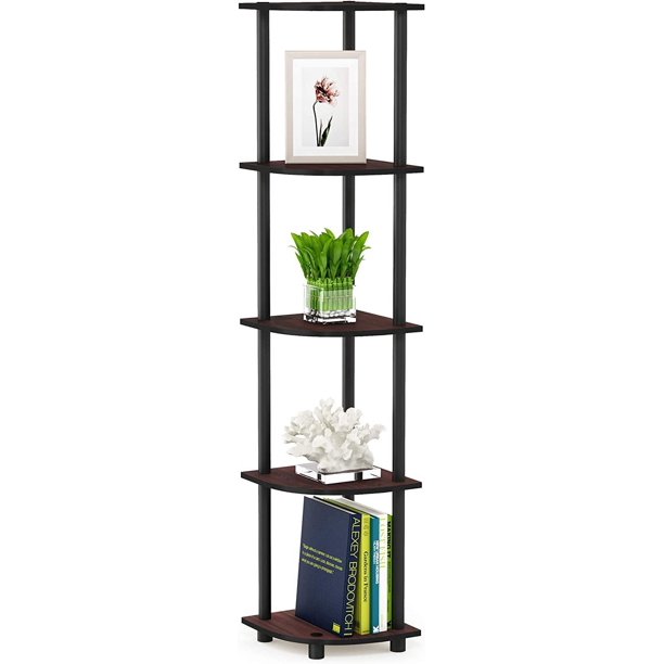 5 Tier Corner Display Rack Multipurpose Shelving Unit, Dark Cherry/Black