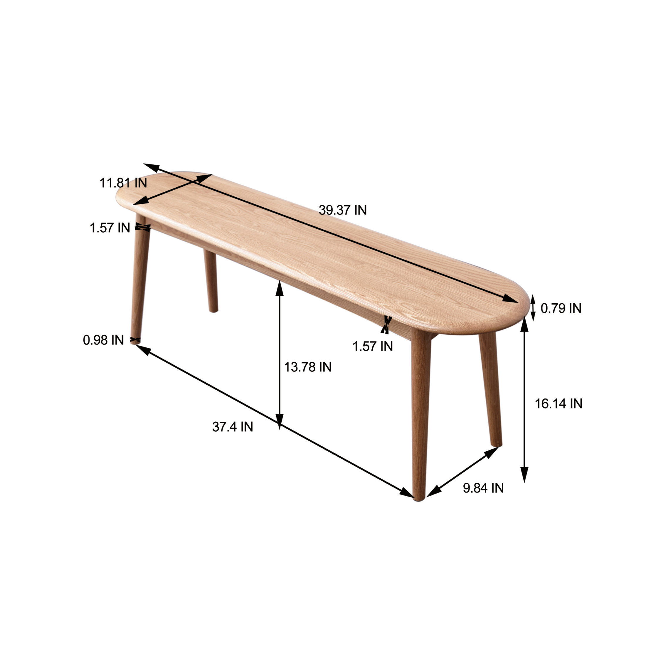 Noble House Natural Solid Oak Dining Bench, Half-Round Design with Wide Sitting Surface, Durable Oak Wood Bench for Dining Room, Living Room, or Entryway, Versatile Use, OAK