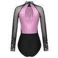 thumbnail image 4 of Aiihoo Women Sparkly Gymnastics Leotard Dress Long Sleeve Ballet Dancewear Figure Ice Skating Dress Pink S, 4 of 7