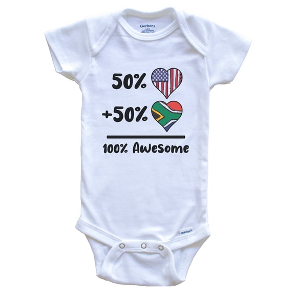 50% American 50% South African 100% Awesome South Africa Heart Flag Baby Bodysuit