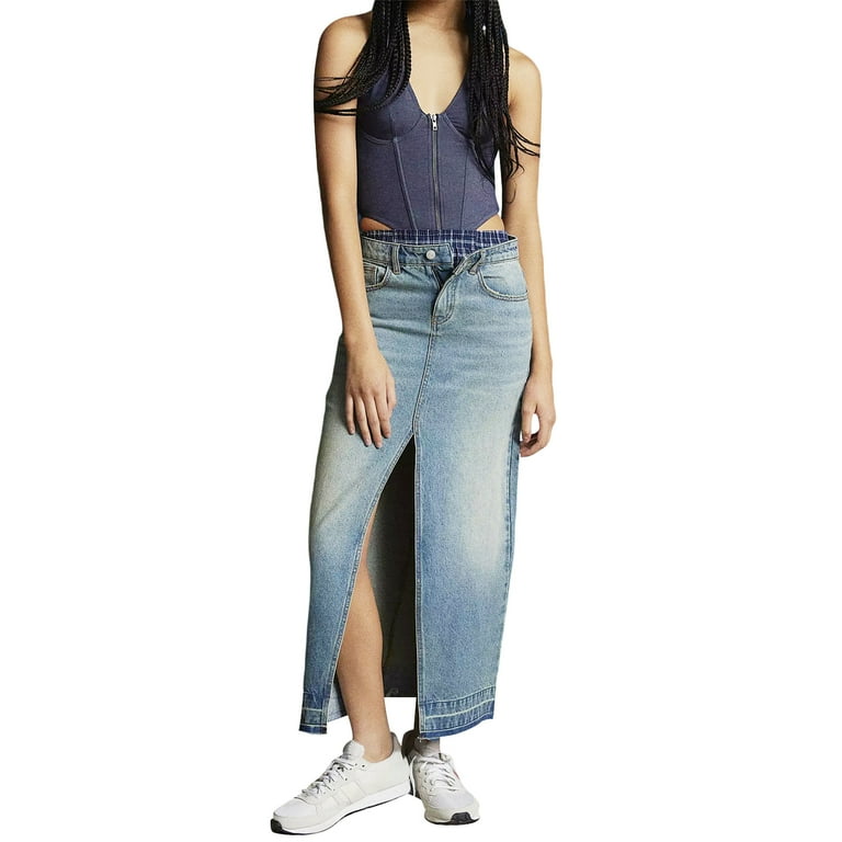 Denim skirt women's s design sense long skirt high waist thin slit a-line  skirt, Jeans Skirt, डेनिम स्कर्ट्स - Miss Merylin, Imphal