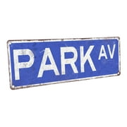 Blue Park Ave. 4"x12" Metal Sign, Wall Décor for Home and Office