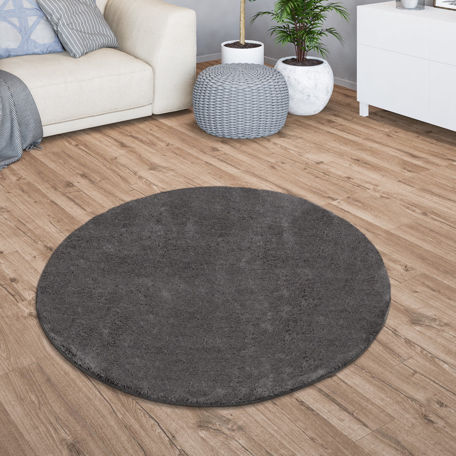 Paco Home Soft Washable Area Rug In Anthracite - 3'11" Round (4'Round)