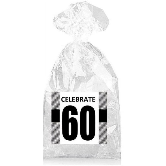 Celebrate 60th Birthday Black Striped Party Favor Bags with Ties - 12pack