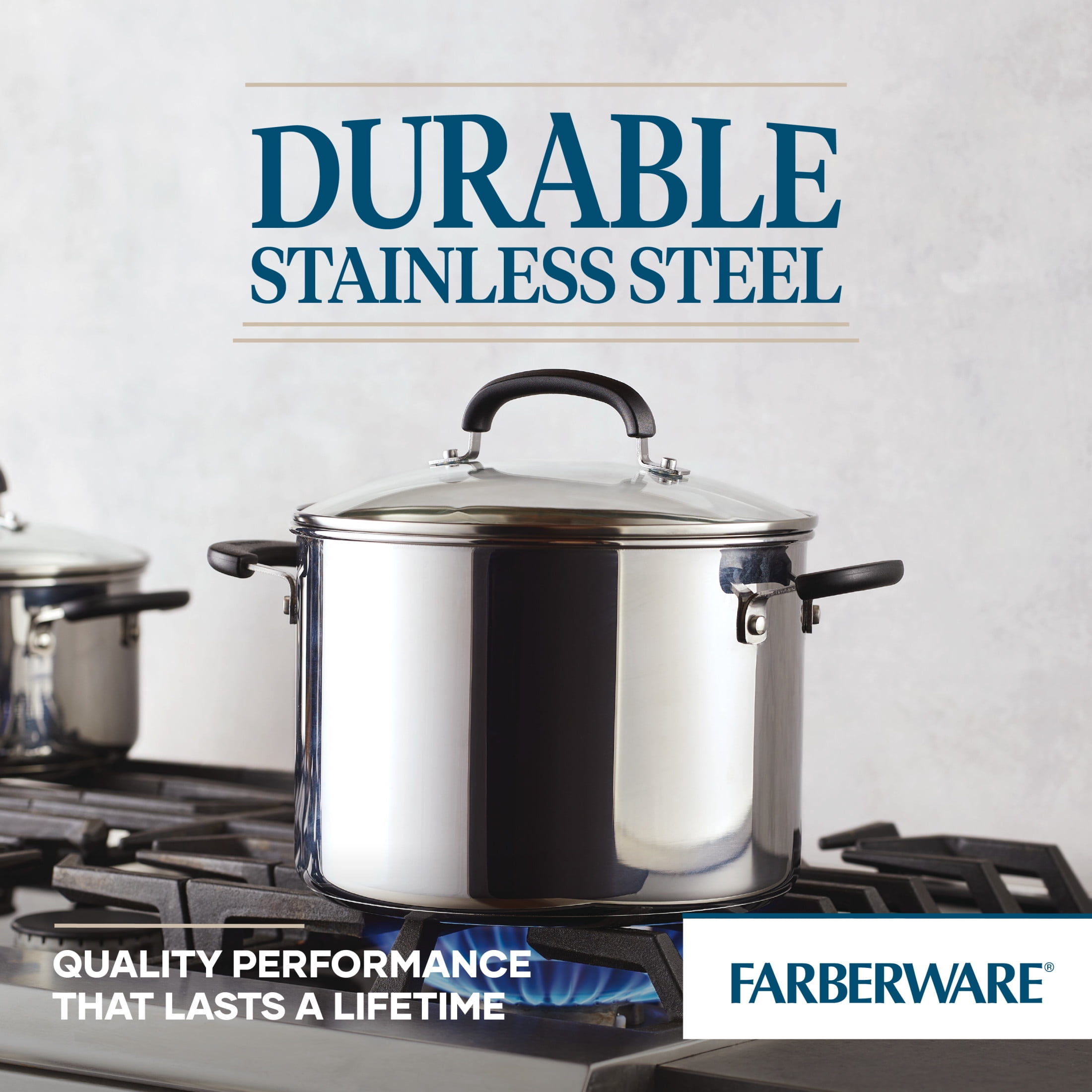 Farberware Brilliance Stockpot with Lid, 8 Quart, Induction Compatible, Dishwasher Safe, Metal Utensil Safe, Stainless Steel
