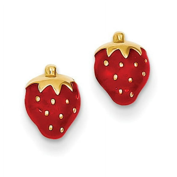 14k Enameled Strawberry Earrings 14k Yellow Gold Earrings