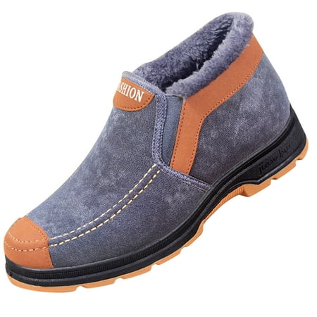 

Luiyenes Fashion Winter Men Snow Boots Round Toe Thick Soled Non Slip On Colorblock High Top Plush Warm Outdoor Shoes