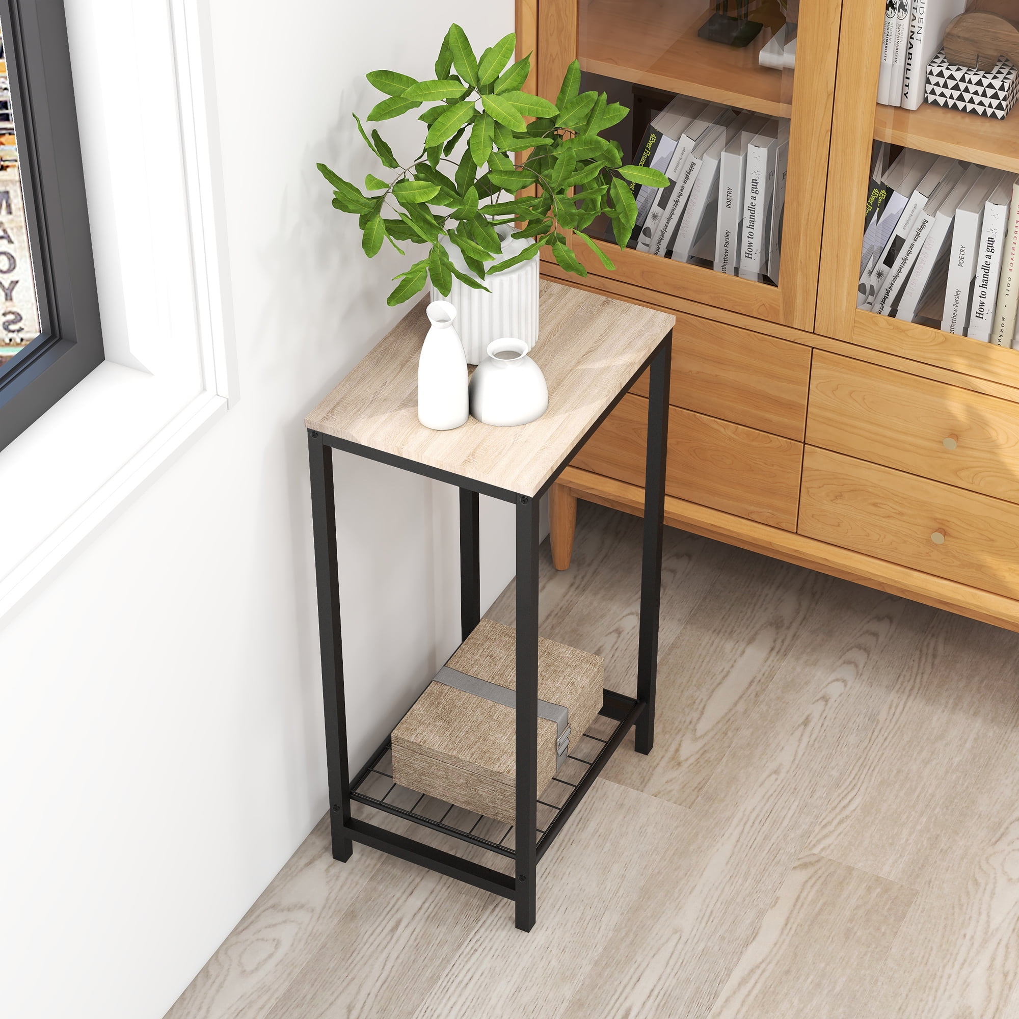 End Tables, Side Tables with Storage Shelf, Industrial Side Table