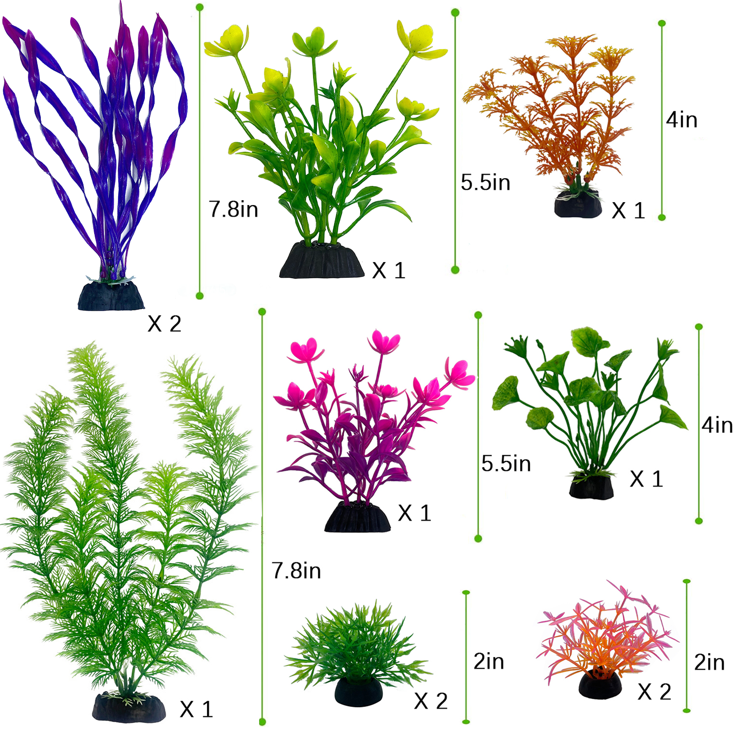 XKDOUS Fish Tank Decorations Plants, 11pcs Aquarium Decorations Plants, Fish Aquarium Decor Artificial Plant, Fish Aquarium Accessories