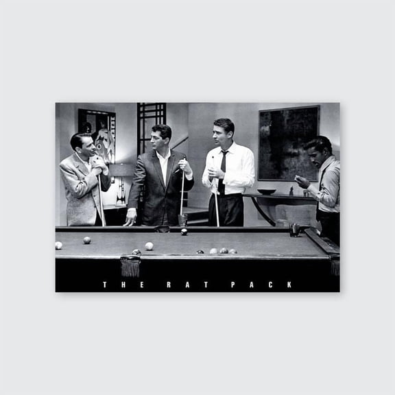 Officially Licensed The Rat Pack Playing Pool Photograph Art Poster Retro Style - Size 24''x36'' - Postora