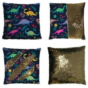 ABPHQTO Dinosaurs Colorful Cartoon Animals Reversible Mermaid Sequin Pillow Case Home Decor Cushion Cover 18x18 Inch