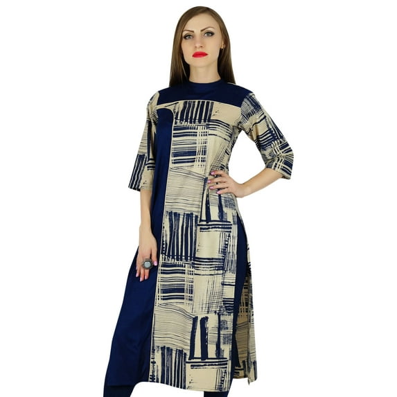 Bimba Women Turtle Neck Kurta 3/4 Sleeve Kurti Formal Cotton Tunic Blouse