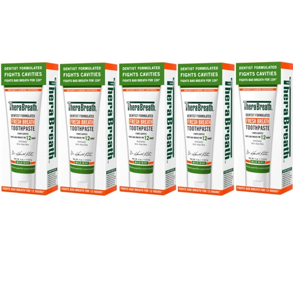 5 Pack - TheraBreath Fresh Breath Dentist Formulated Toothpaste, Mild Mint, 4 Ounce