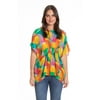 Modern Color Blocked Print - Pullover Poncho with Ruching Top