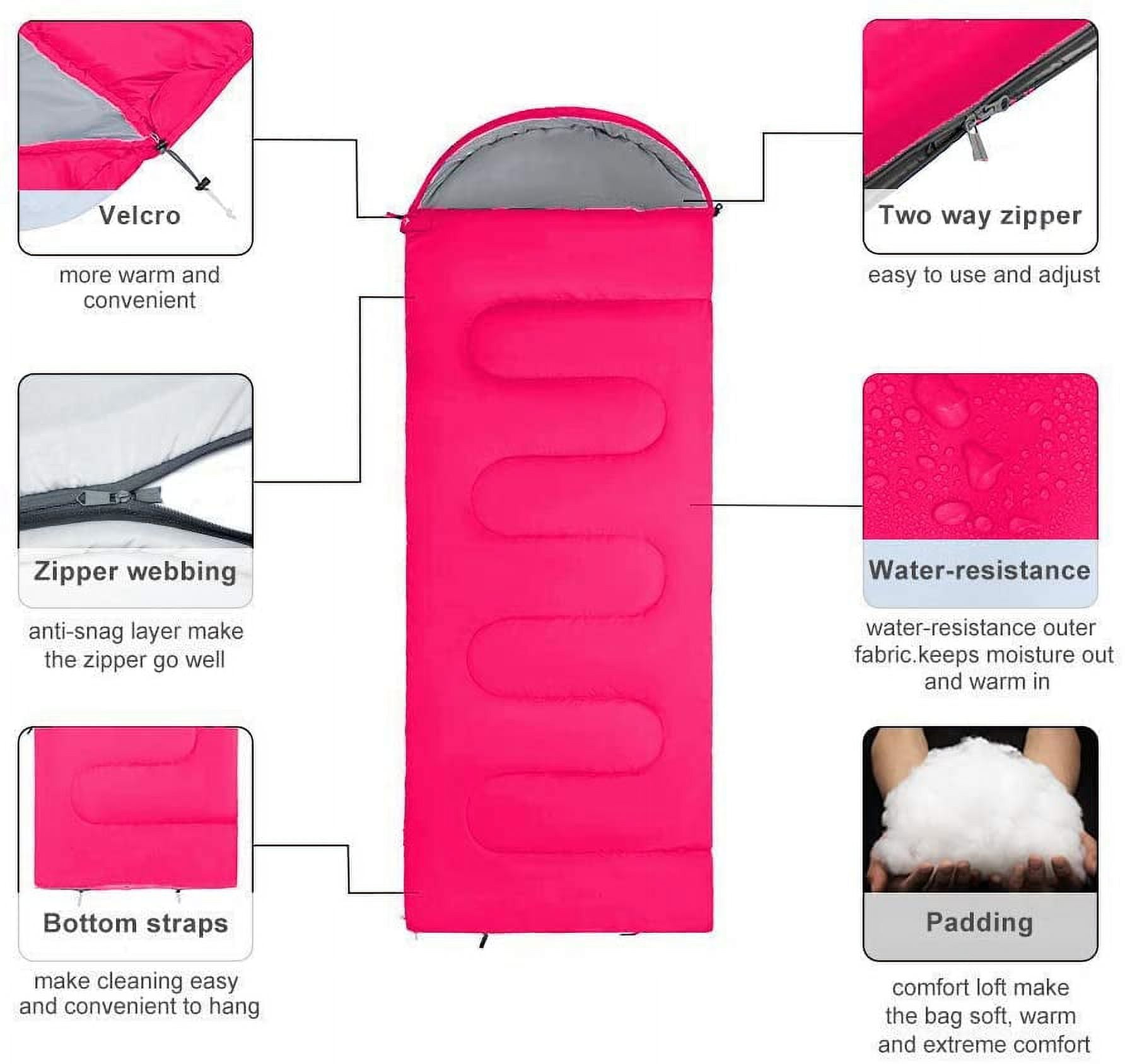 Ozmatip Sleeping Bag, Lightweight Summer Weather Sleep Bags for Kids Adults Girls Women, Microfiber Filled 15-25 Degree for Backpacking/Hiking/Camping/Mountaineering with Compression Sack