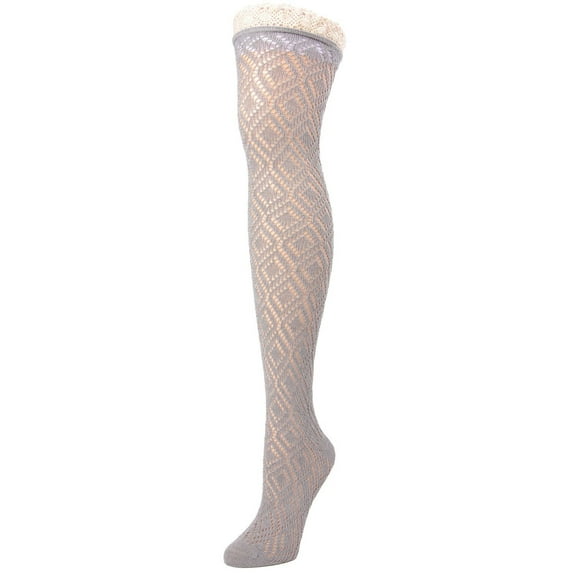 MeMoi Moulin Over the Knee Sock - Sexy Crochet and Lace Stockings by MeMoi One Size 9-11 / Med Gray Heather MF7 810