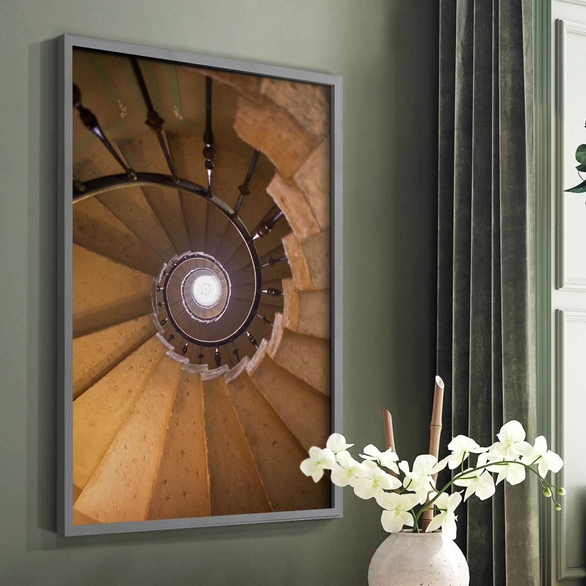 Spiraling II Framed Print in Gray Solid Wood Framed Print No Nail Hanging